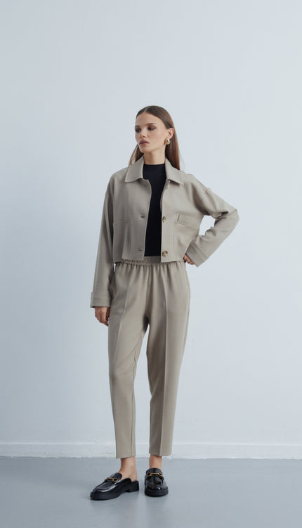 Timeless Beli Lastikli Boru Paça Dokulu Pantolon