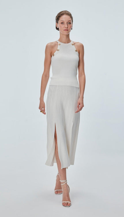 Düğme Detaylı Halter Yaka Top