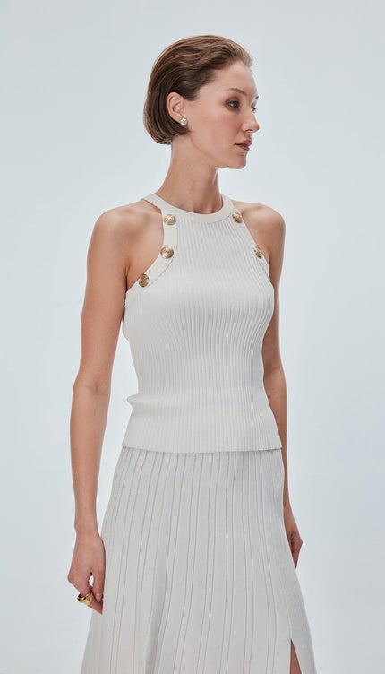 Düğme Detaylı Halter Yaka Top