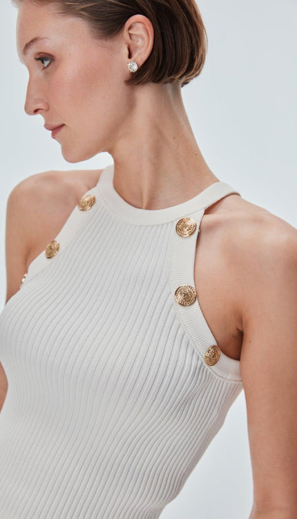 Düğme Detaylı Halter Yaka Top