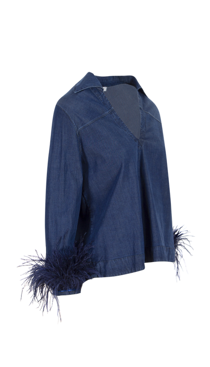 Kot Kol Tüylü Lacivert Gömlek