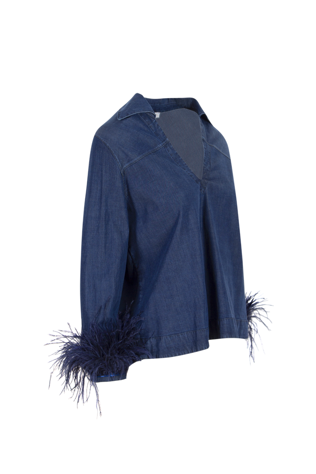 Kot Kol Tüylü Lacivert Gömlek