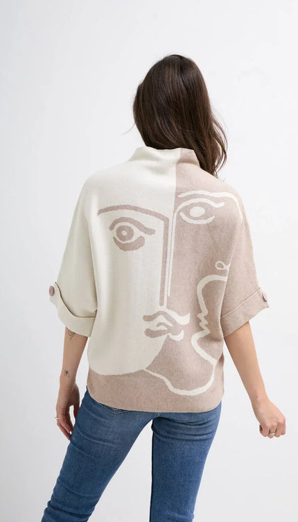 Dik Yaka Desenli Triko Kazak