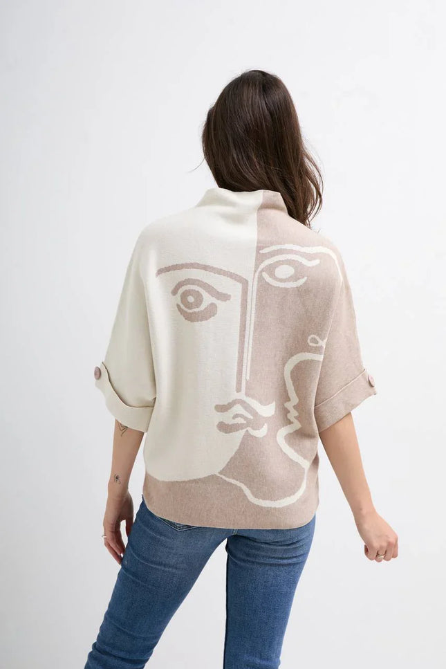 Dik Yaka Desenli Triko Kazak