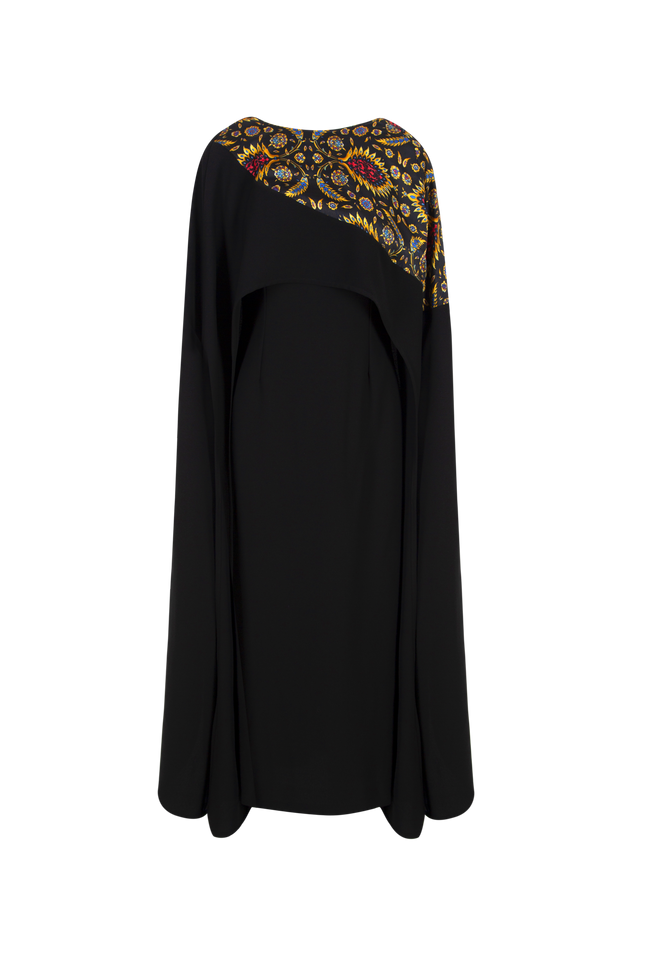 Zo Pelerinli Siyah Elbise Uzun