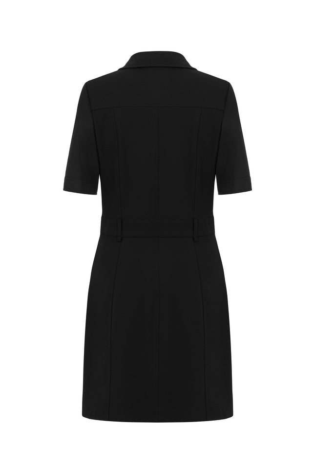 Animas Slim Fit Takma Kol Gömlek Yaka Siyah Renk Elbise