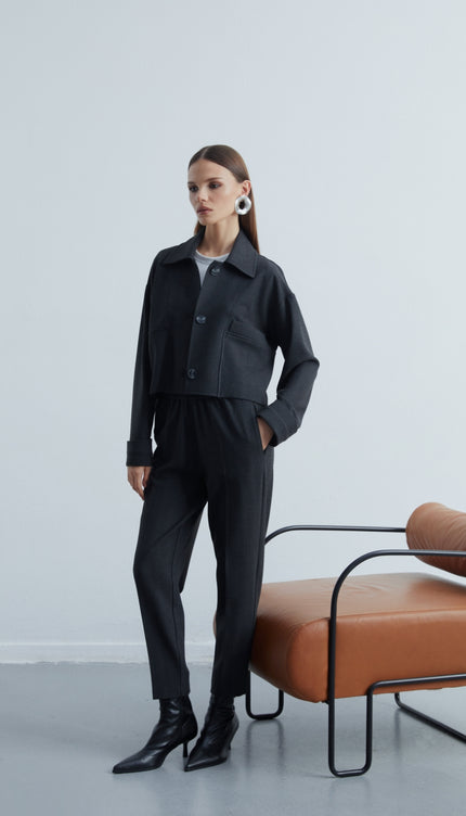 Timeless Beli Lastikli Boru Paça Dokulu Pantolon