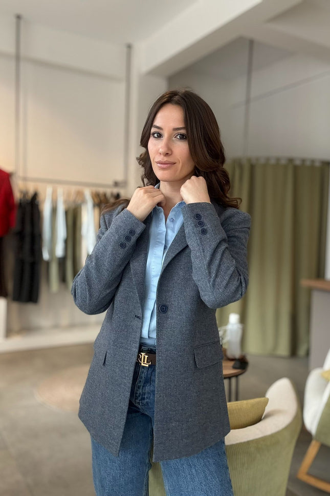 The Azure - Kuşgözü Yün Karışımlı Modern Blazer Ceket