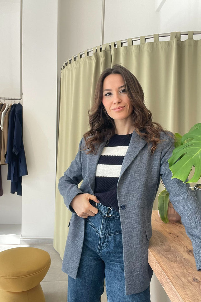 The Azure - Kuşgözü Yün Karışımlı Modern Blazer Ceket