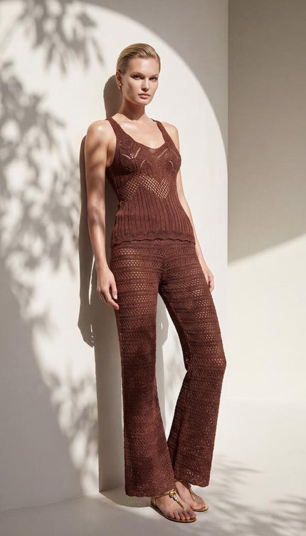 Ajurlu Beli lastikli Astarlı Kiremit Pantolon