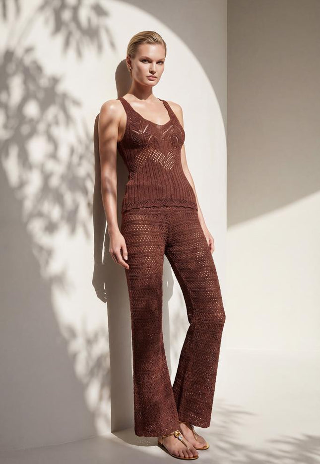 Ajurlu Beli lastikli Astarlı Kiremit Pantolon