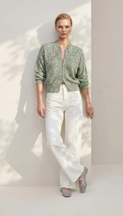 Ajurlu Yeşil Bomber Ceket