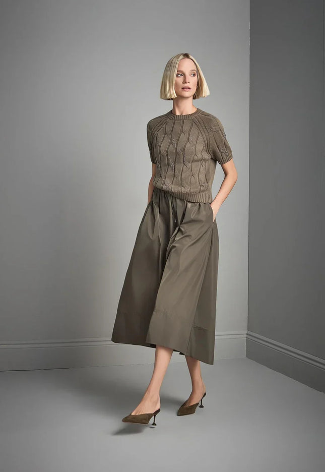 Beli Büzgülü Yeşil Maxi Kumaş Etek