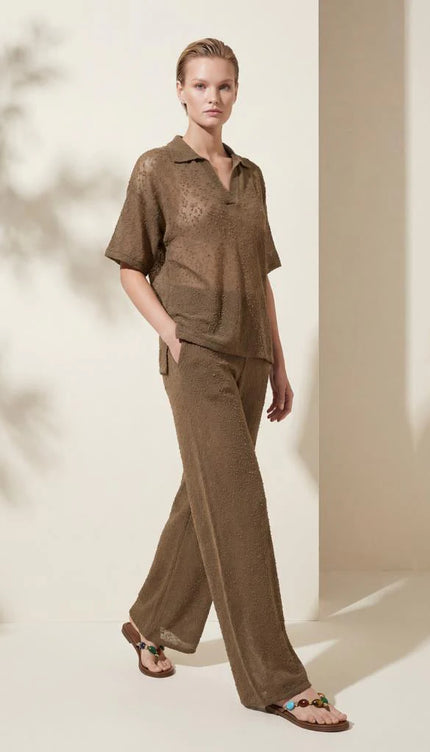 Beli Lastikli Bol Paça Kahverengi Pantolon