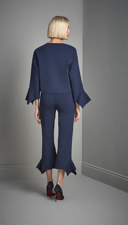 Bisiklet Yaka Volanlı Lacivert Triko Kazak