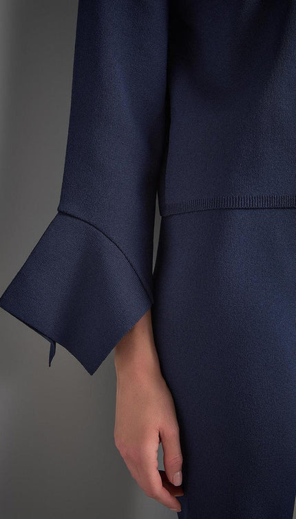 Bisiklet Yaka Volanlı Lacivert Triko Kazak