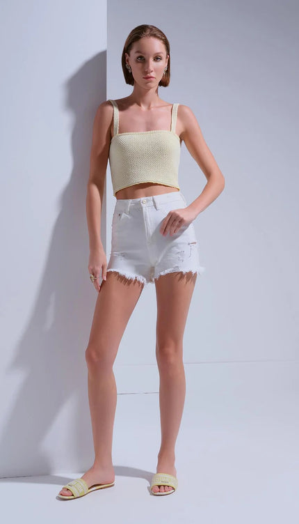 Çıkarılabilir Askılı Sarı Crop Top