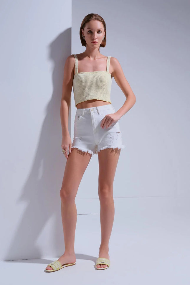 Çıkarılabilir Askılı Sarı Crop Top
