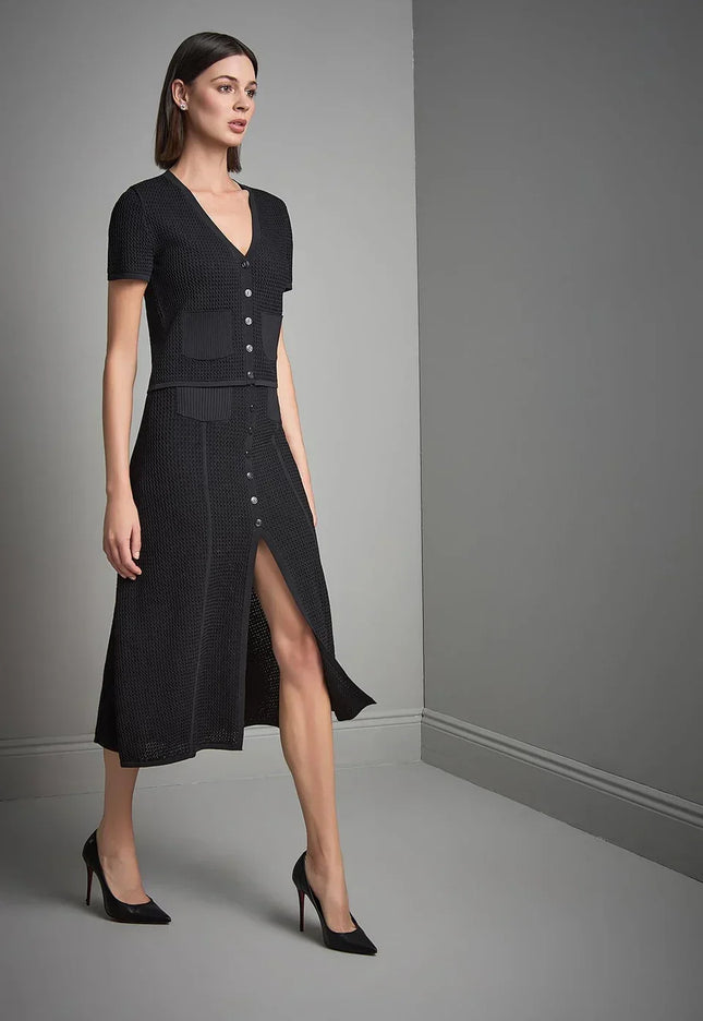 Çıtçıtlı Cep Detaylı Siyah L Beden Midi Triko Etek