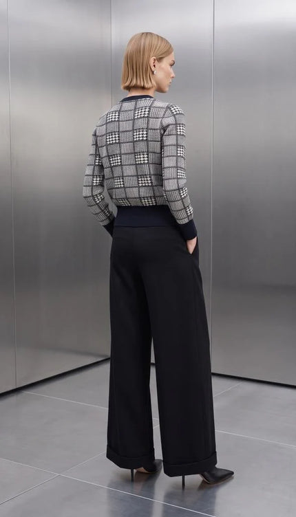 Duble Paça Cepli Siyah Triko Pantolon