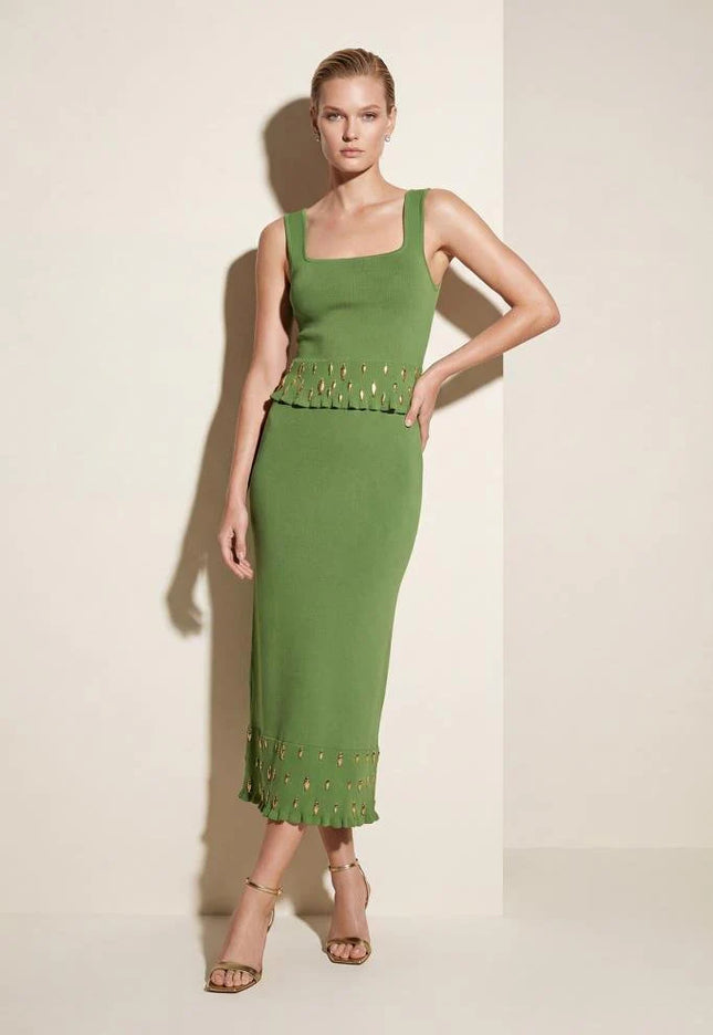 El İşi Gold Aksesuarlı Kare Yaka Yeşil Top