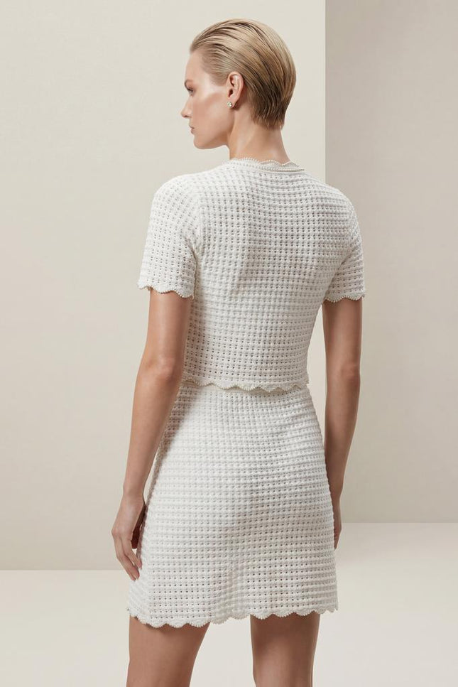 El İşi İnci Detaylı Süs Cepli Beyaz Etek