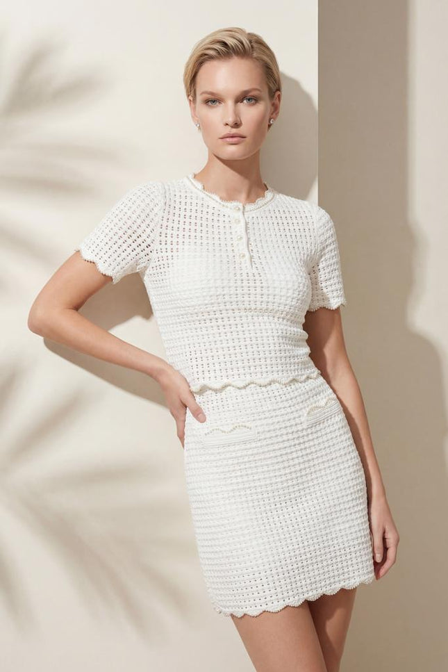 El İşi İnci Detaylı Süs Cepli Beyaz Etek