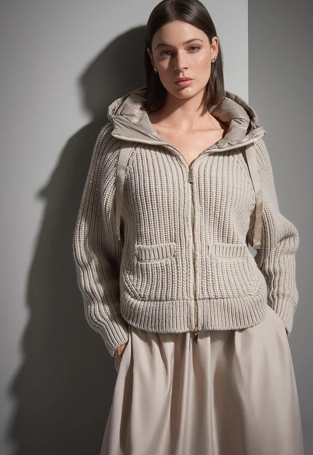 Kapüşonlu Kapitoneli Triko Ceket