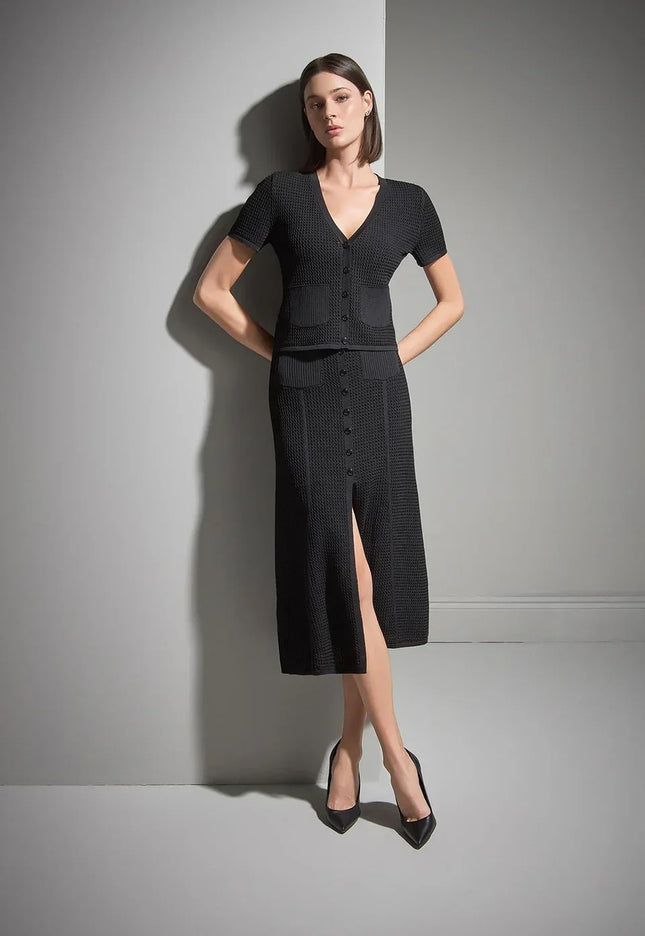 Kısa Kollu Cep Detaylı Siyah Triko Hırka