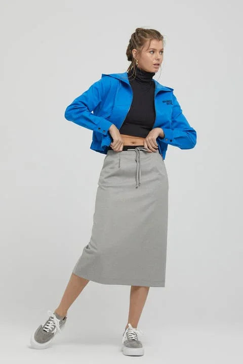 İp Bağlamalı Pileli Midi Boy Gri Etek