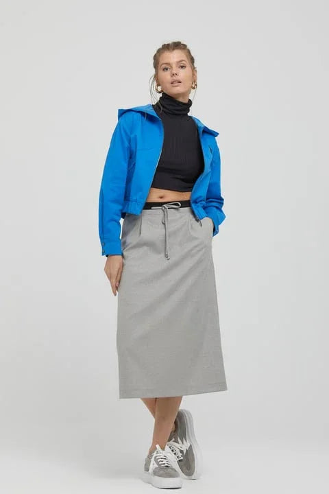 İp Bağlamalı Pileli Midi Boy Gri Etek