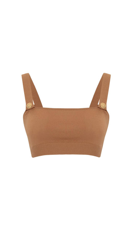 Styleboom X Peraluna ELIZABETH BRALET Düğme Detaylı Askılı Kadın Triko Bralet - Camel