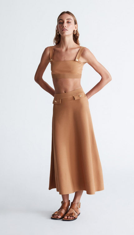 Styleboom X Peraluna ELIZABETH BRALET Düğme Detaylı Askılı Kadın Triko Bralet - Camel