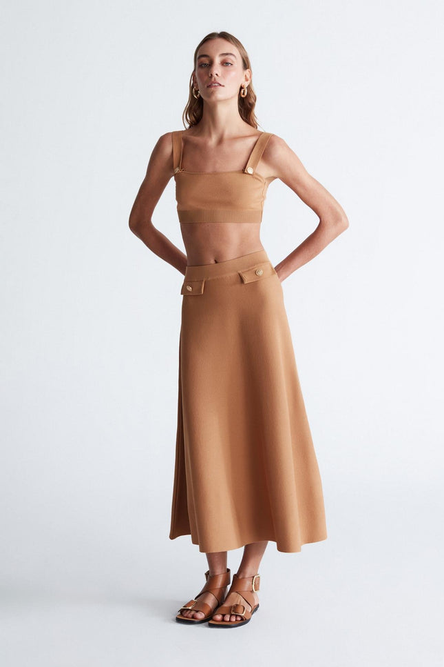 Styleboom X Peraluna ELIZABETH BRALET Düğme Detaylı Askılı Kadın Triko Bralet - Camel