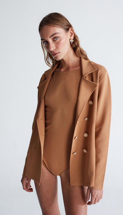 Styleboom X Peraluna KATHERINE BLAZER Çelik Örgü Klasik Kesim Düğmeli Blazer Kadın Triko Ceket - Siyah