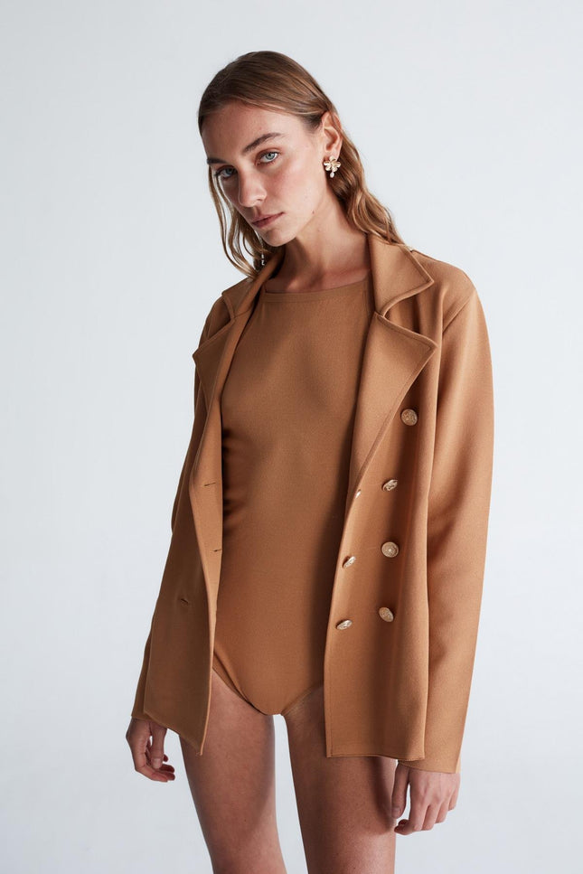 Styleboom X Peraluna KATHERINE BLAZER Çelik Örgü Klasik Kesim Düğmeli Blazer Kadın Triko Ceket - Siyah