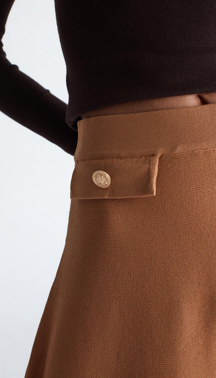 Styleboom X Peraluna VIVIEN SKIRT Düğme Detaylı Diz Altı Kloş Kadın Triko Etek - Camel