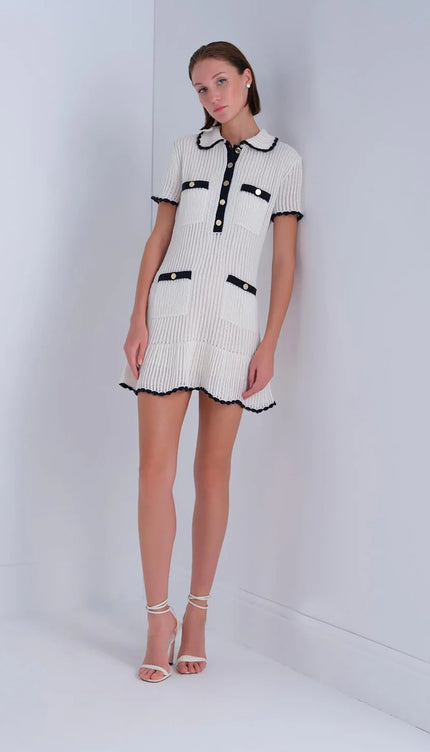 Polo Yaka Cep Detaylı Mini Elbise