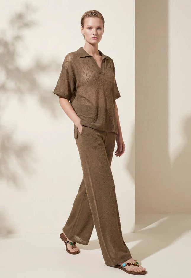 Polo Yaka Kahverengi Bluz