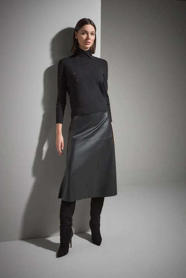 Polo Yaka Taş Baskılı Siyah Triko Kazak