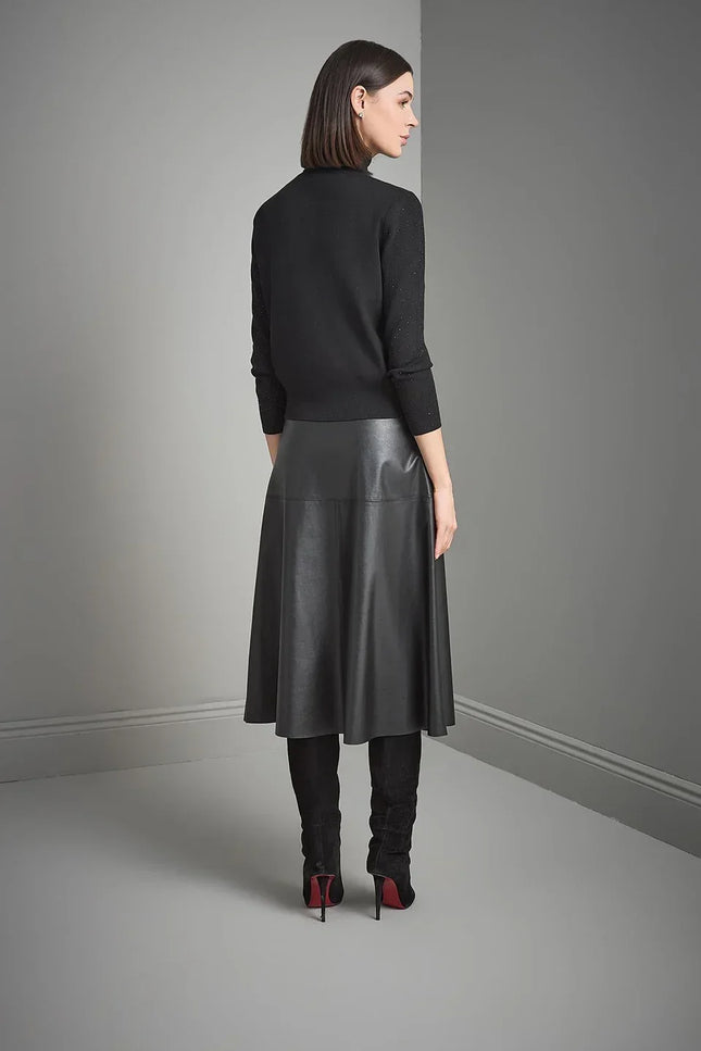 Polo Yaka Taş Baskılı Siyah Triko Kazak