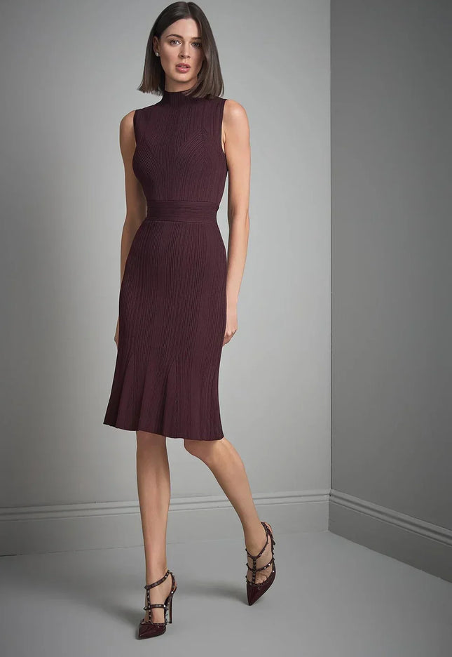 Ribana Örgü Bordo Midi Triko Elbise