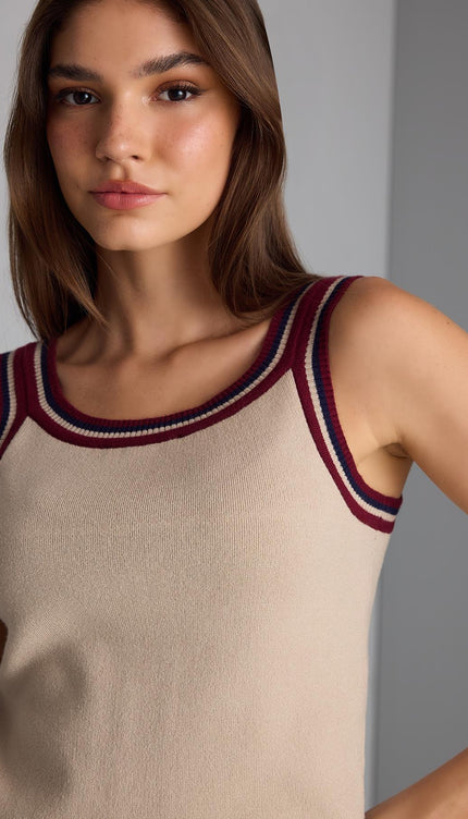 Şerit Detaylı İnce Askı  Triko Crop Top