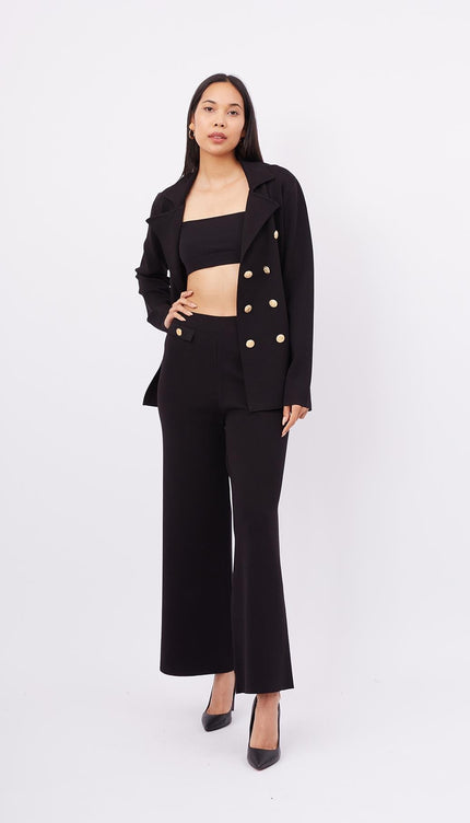 Styleboom X Peraluna KATHERINE BLAZER Çelik Örgü Klasik Kesim Düğmeli Blazer Kadın Triko Ceket - Siyah