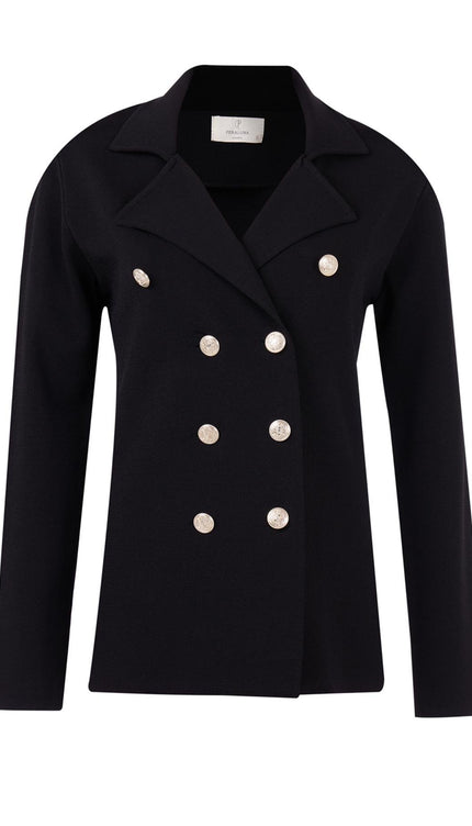 Styleboom X Peraluna KATHERINE BLAZER Çelik Örgü Klasik Kesim Düğmeli Blazer Kadın Triko Ceket - Siyah