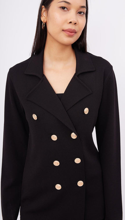 Styleboom X Peraluna KATHERINE BLAZER Çelik Örgü Klasik Kesim Düğmeli Blazer Kadın Triko Ceket - Siyah