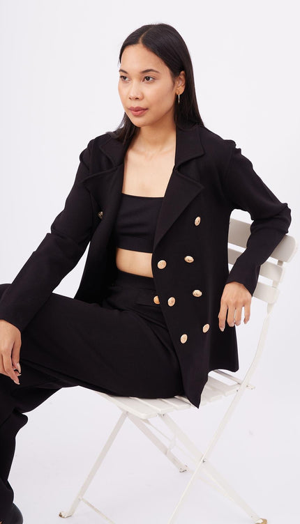 Styleboom X Peraluna KATHERINE BLAZER Çelik Örgü Klasik Kesim Düğmeli Blazer Kadın Triko Ceket - Siyah