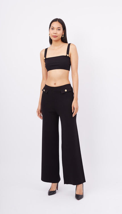 Styleboom X Peraluna MARLENE TROUSER Düğme Detaylı Rahat Kesim Kadın Triko Pantolon - Siyah