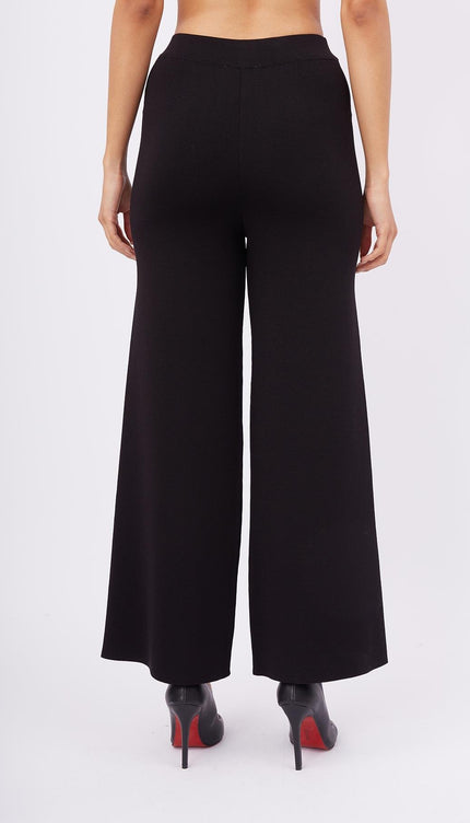 Styleboom X Peraluna MARLENE TROUSER Düğme Detaylı Rahat Kesim Kadın Triko Pantolon - Siyah