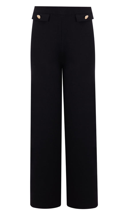 Styleboom X Peraluna MARLENE TROUSER Düğme Detaylı Rahat Kesim Kadın Triko Pantolon - Siyah